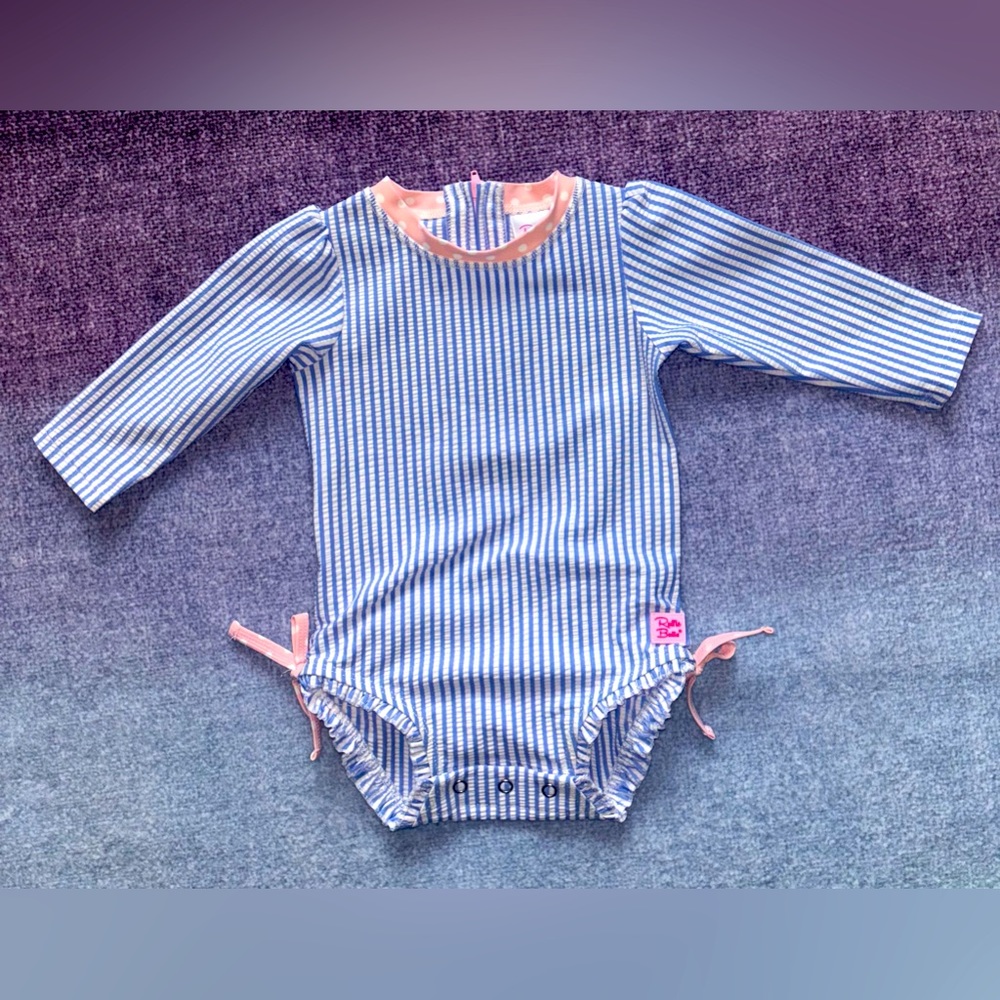 NWOT RuffleButts Seersucker Long Sleeve Rash Guard One Piece